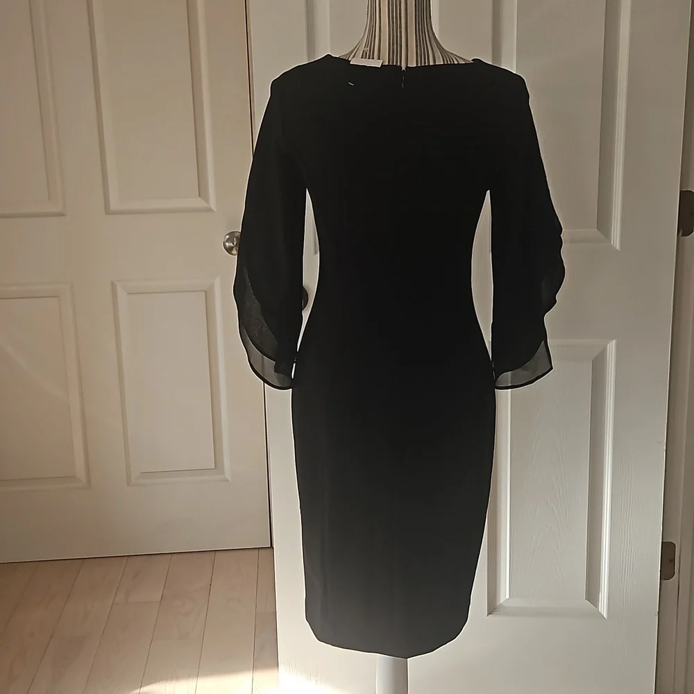 DKNY Women Chiffon Sheath Black Dress Size 2 - Picture 4 of 14